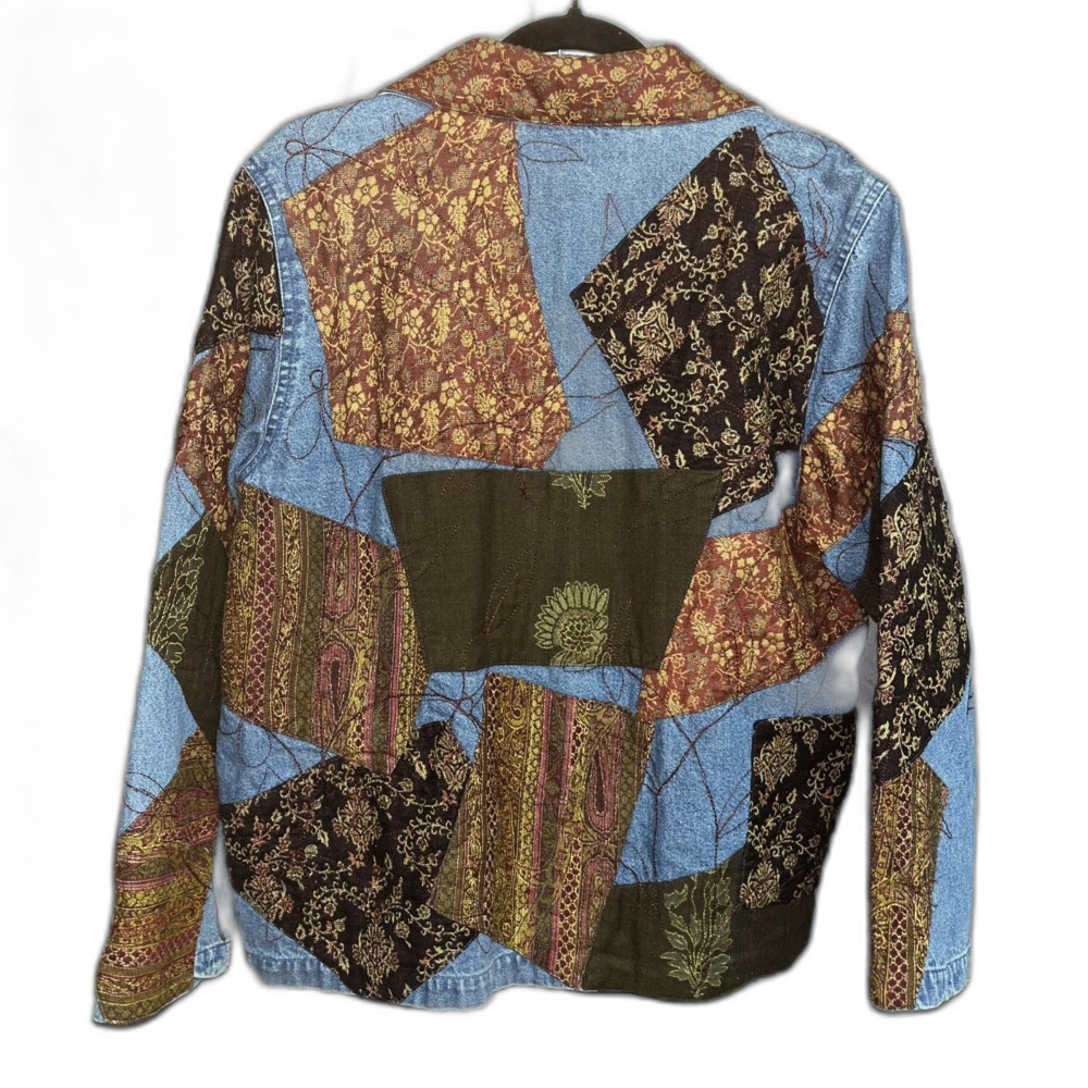 Vintage Patchwork Quilted Denim Jacket Button Up … - image 2